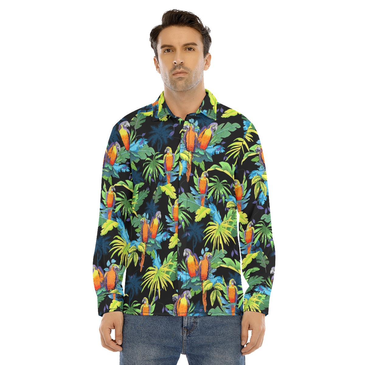 Parrot Tropical Long Sleeve Hawaiian Shirt For Men - variant image 1
