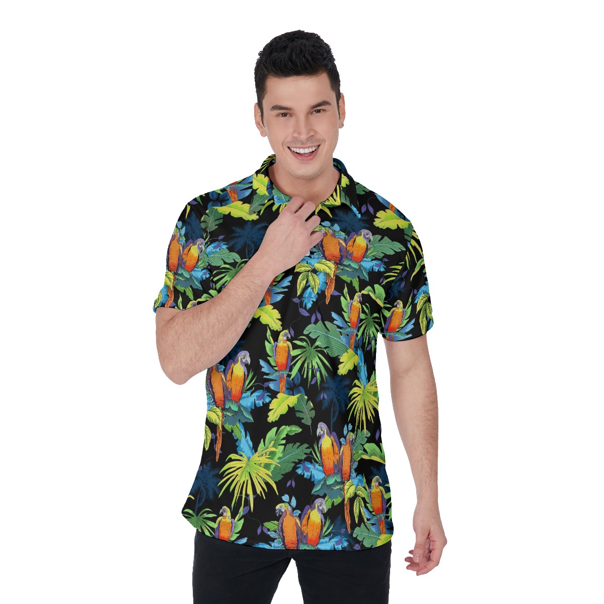 Colorful Parrot Hawaiian Polo Shirt For Men - variant image 1