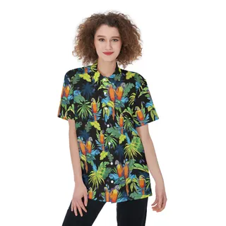 Parrot Black Hawaiian Shirt For Women