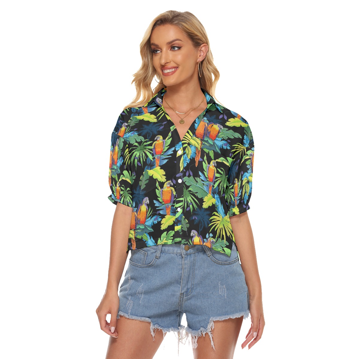 Tropical Parrot Hawaiian Cropped Shirt For Women - variant image 1