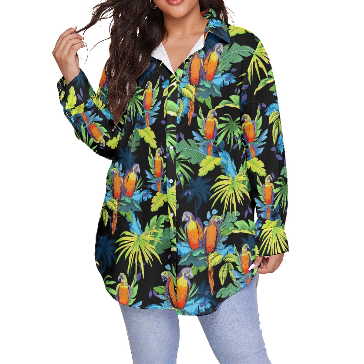 Women's Parrot Tropical Oversized Hawaiian Shirt - variant image 1