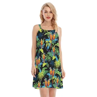 Black Parrot Tropical Hawaiian Dress