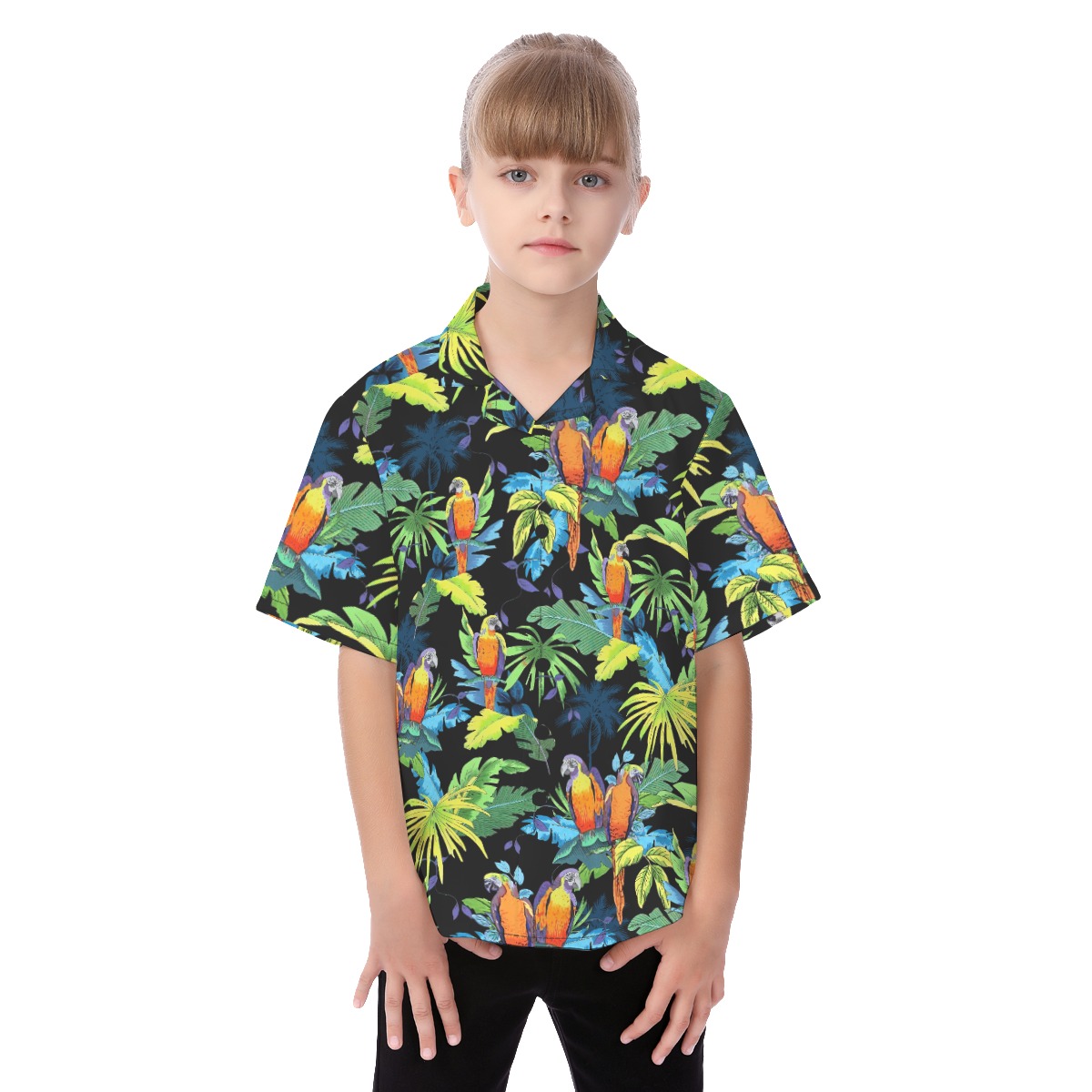 Cool Parrot Black Hawaiian Shirt For Kids - variant image 1