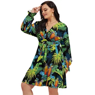 Parrot Tropical Oversized V-Neck Dress