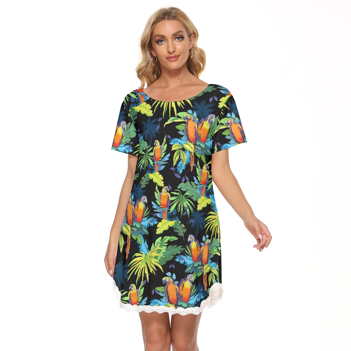 Colorful Parrot Hawaiian Dress With Lace - variant image 1