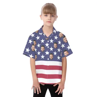 Cute Custom Face Patriotic American Flag Hawaiian Shirt For Kids