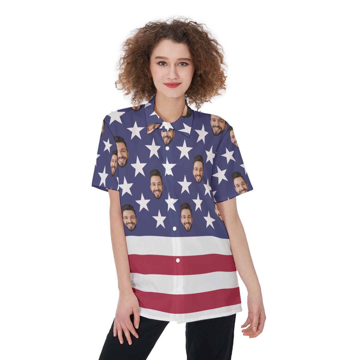 Personalized American Flag Hawaiian Shirt For Women - variant image 1