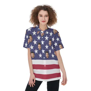 Personalized American Flag Hawaiian Shirt For Women
