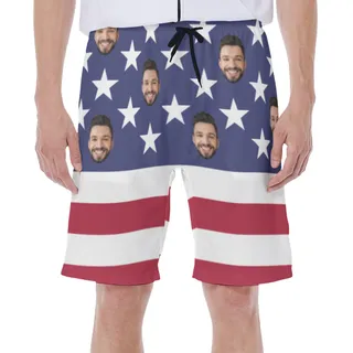 Funny Custom Face Patriotic American Flag Hawaiian Swimwear For Summer