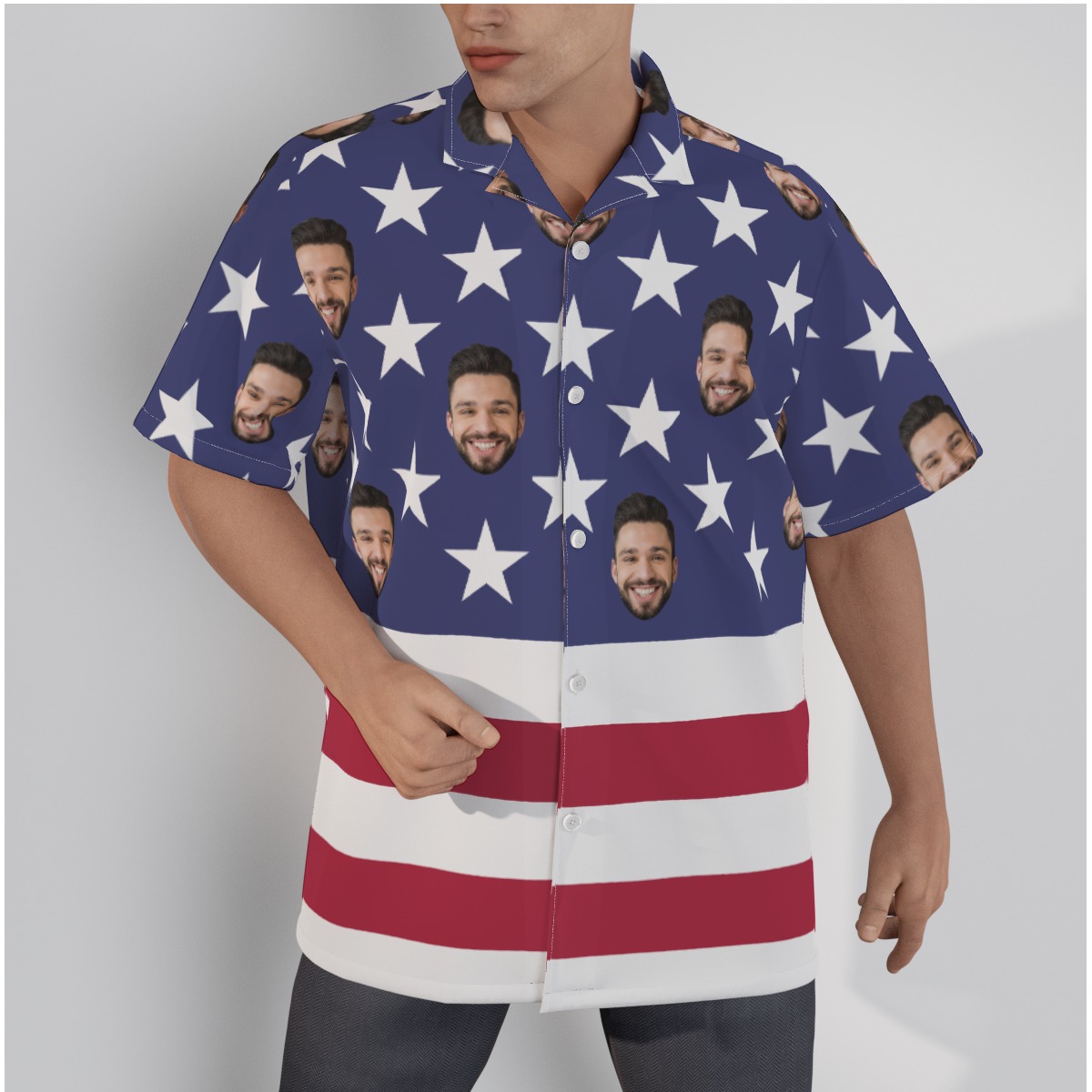 Funny Custom Face American Flag Men's Hawaiian Shirt - variant image 1