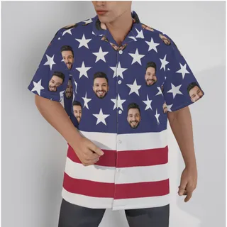 Funny Custom Face American Flag Men's Hawaiian Shirt