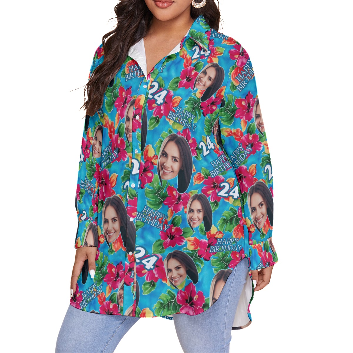 Birthday Custom Face Plus Size Women's Hawaiian Shirt