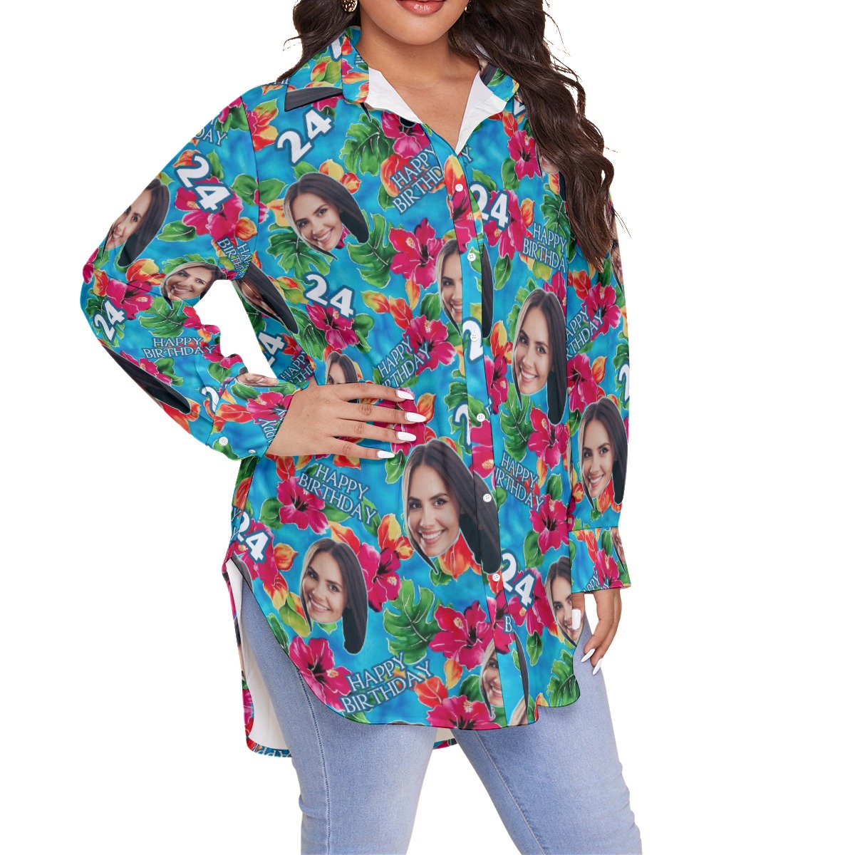 Birthday Custom Face Plus Size Women's Hawaiian Shirt