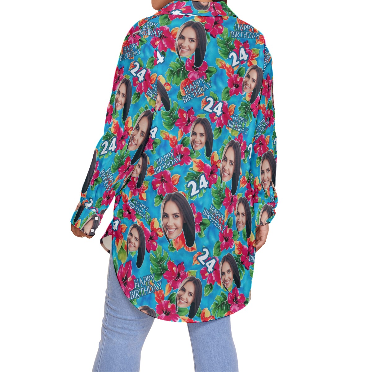 Birthday Custom Face Plus Size Women's Hawaiian Shirt