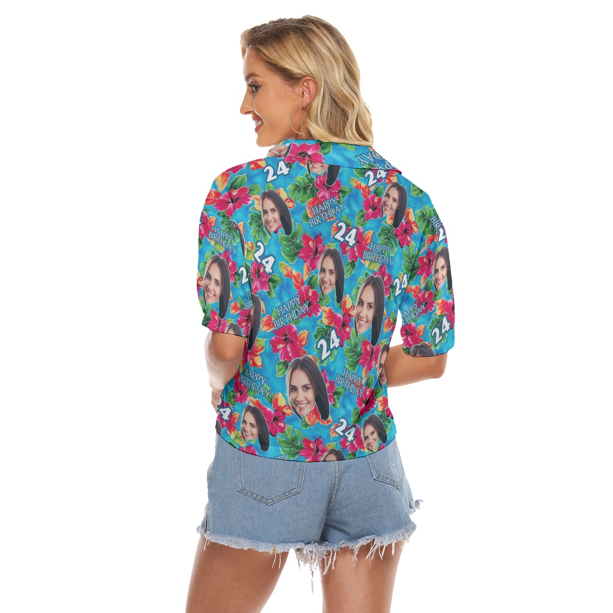 Floral Custom Face Theme Birthday Aloha Cropped Shirt For Women