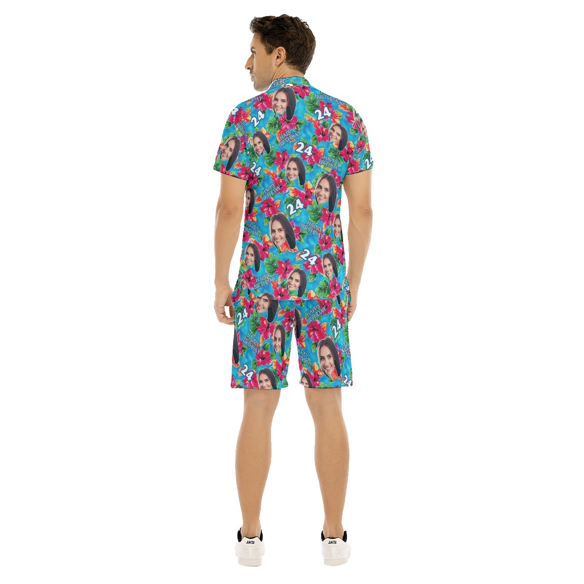 Set Custom Face Floral Birthday Hawaiian Shirt And Shorts For Men