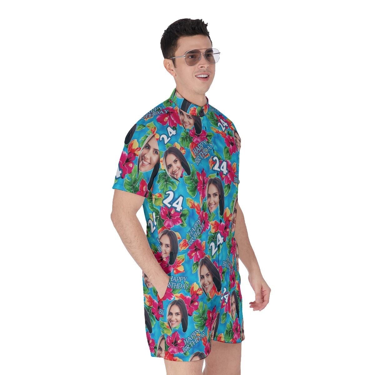 Funny Birthday Custom Face Floral Men's Hawaiian Romper
