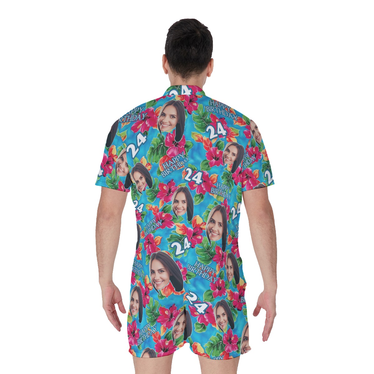 Funny Birthday Custom Face Floral Men's Hawaiian Romper