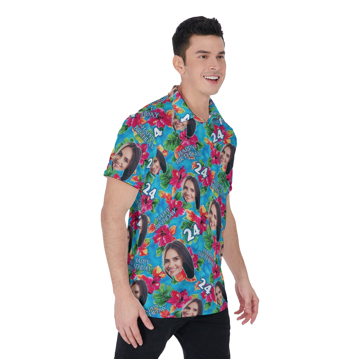 Funny Custom Face Birthday Floral Hawaiian Polo Shirt