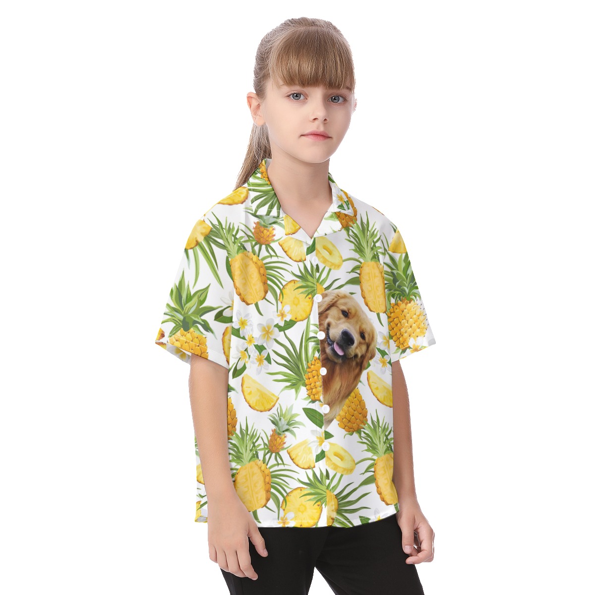 Cute Custom Dog Face Tropical Aloha Shirt For Kids