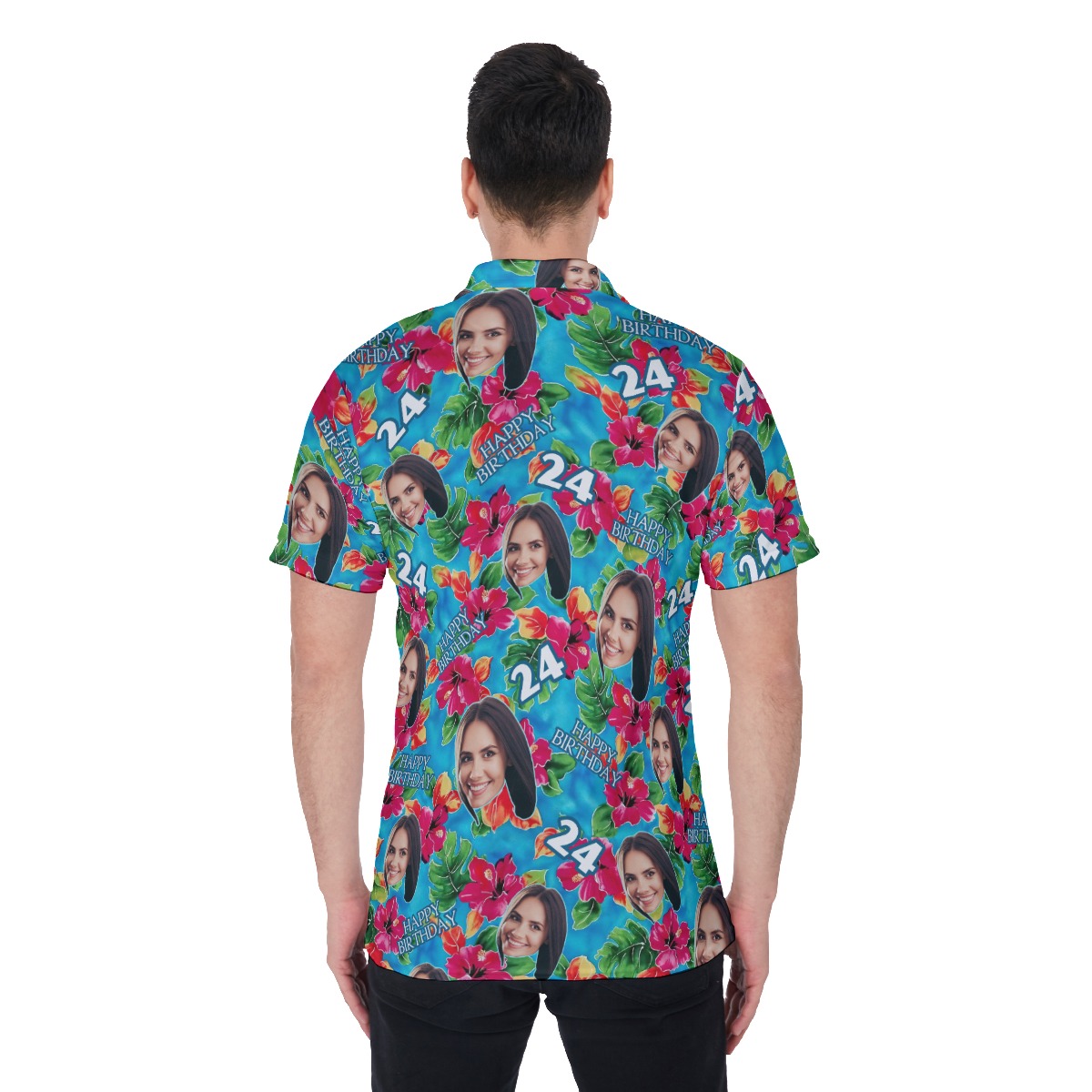 Funny Custom Face Birthday Floral Hawaiian Polo Shirt