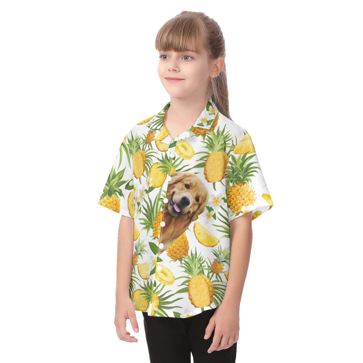 Cute Custom Dog Face Tropical Aloha Shirt For Kids