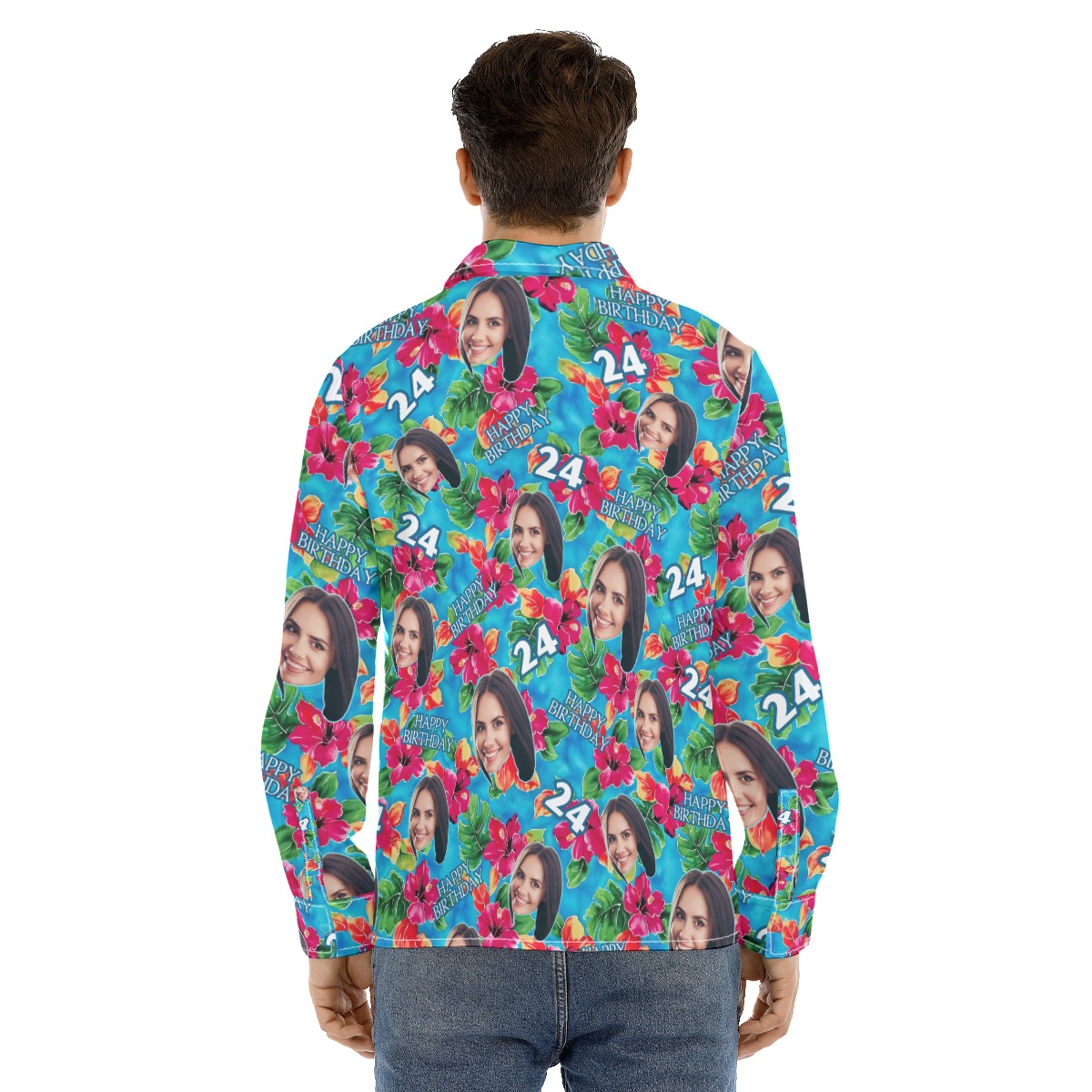 Funny Custom Face Birthday Hawaiian Long Sleeve Shirt
