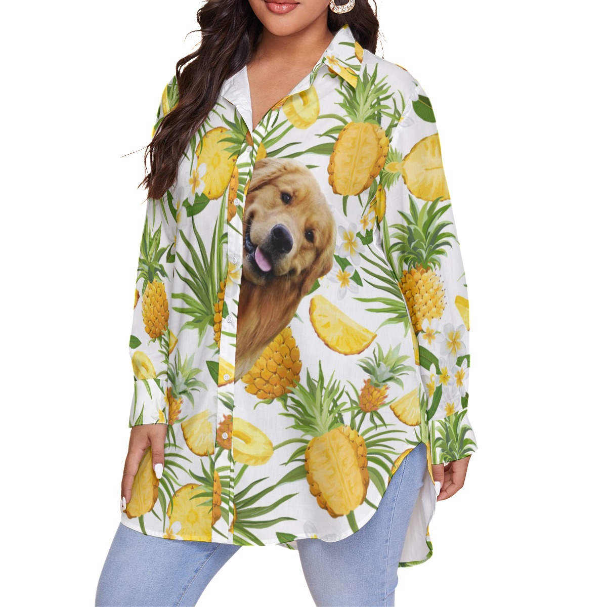 Tropical Pineapple Custom Hawaiian Plus Size Shirt With Dog Face