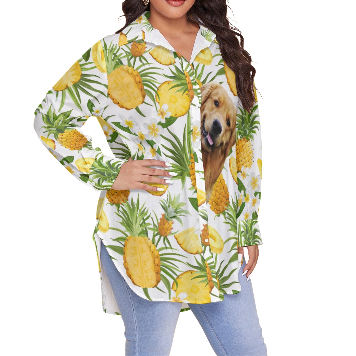 Tropical Pineapple Custom Hawaiian Plus Size Shirt With Dog Face