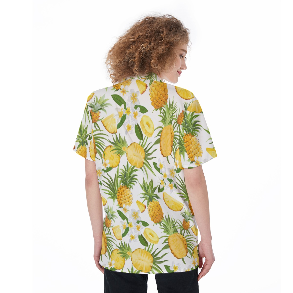 Cute Custom Dog Face Tropical Pineapple Aloha Shirt For Women