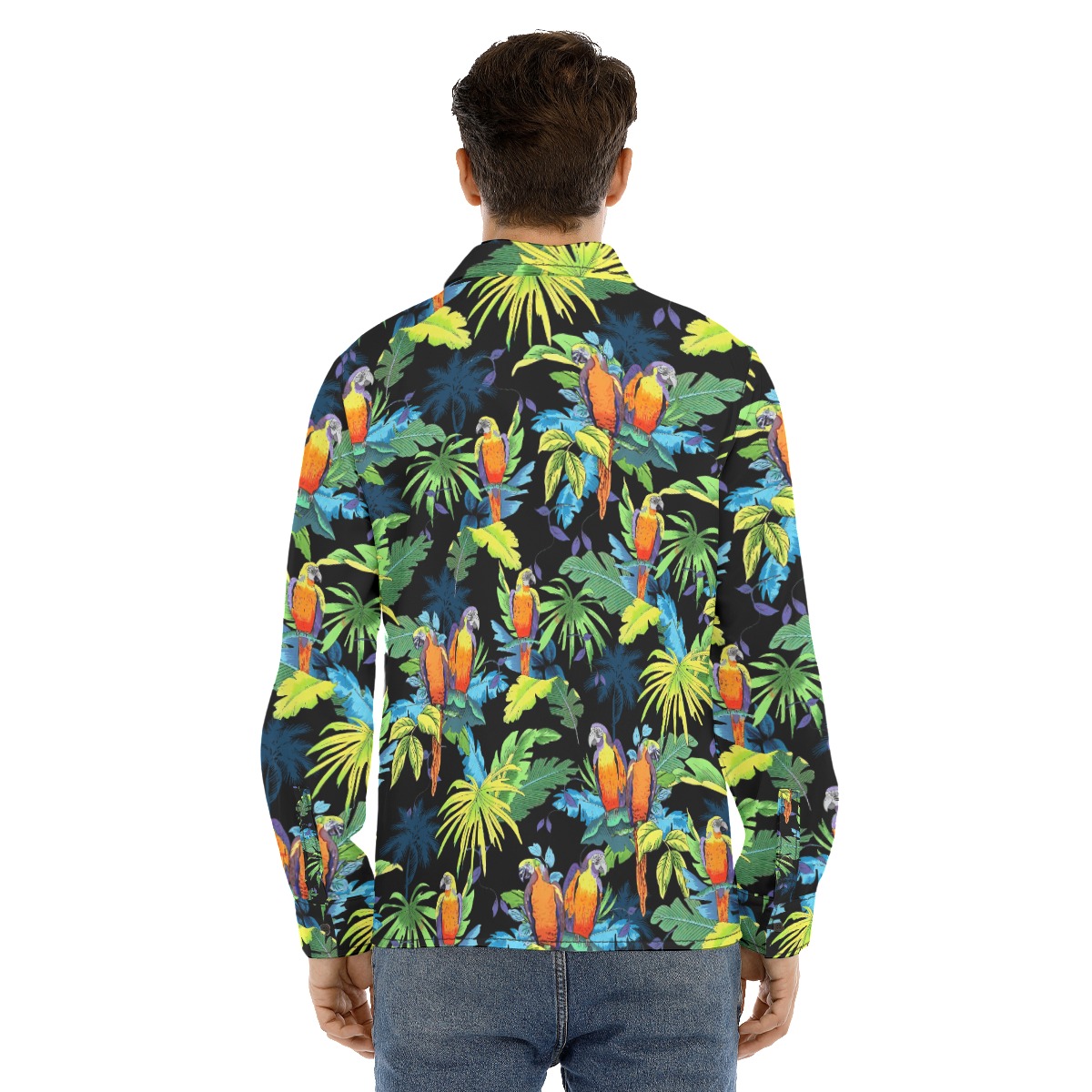 Parrot Tropical Long Sleeve Hawaiian Shirt For Men