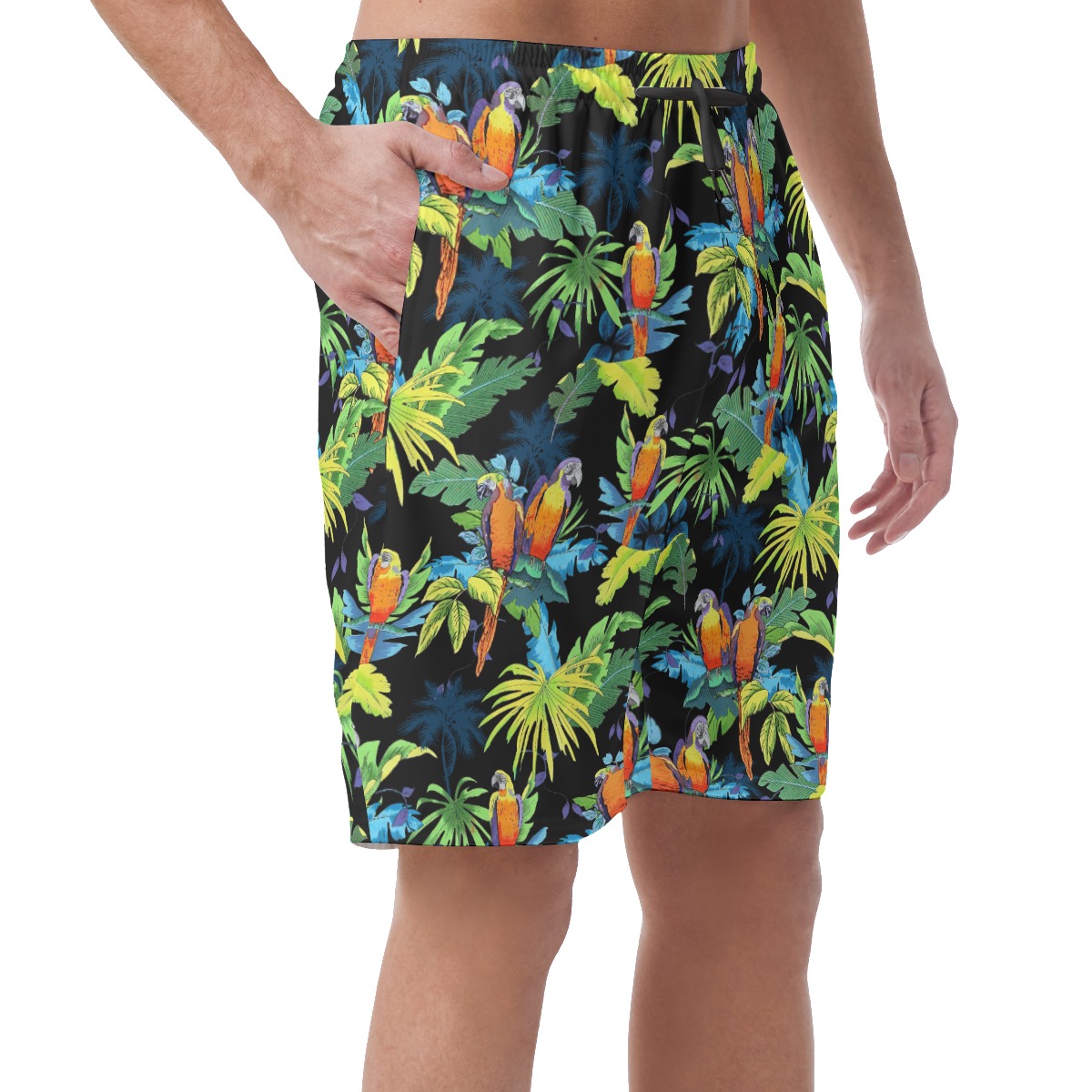 Men's Parrot Black Hawaiian Beach Shorts