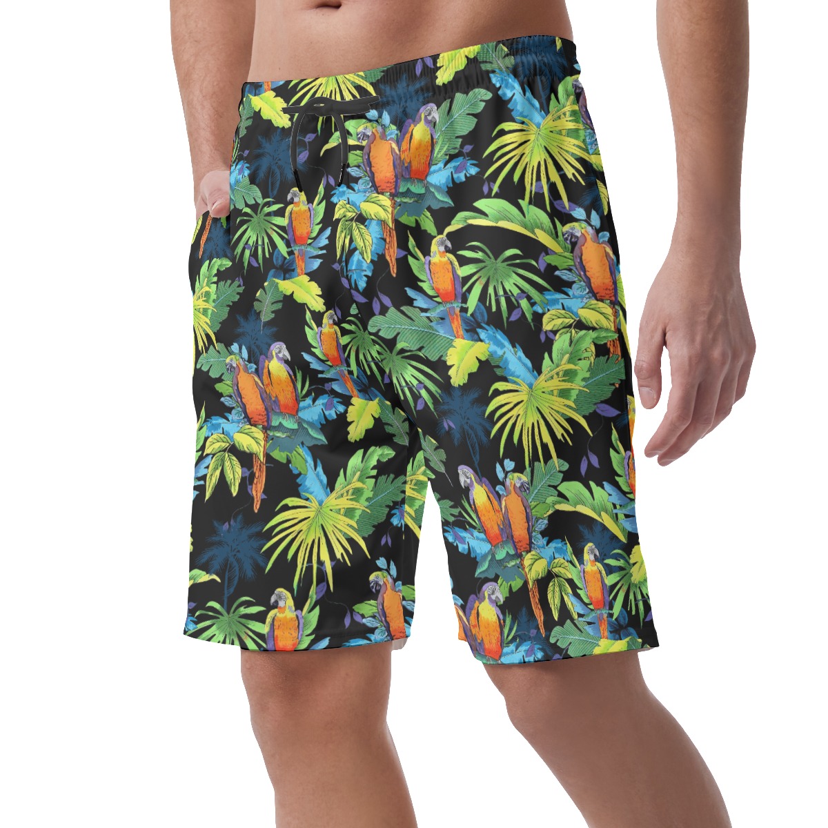 Men's Parrot Black Hawaiian Beach Shorts