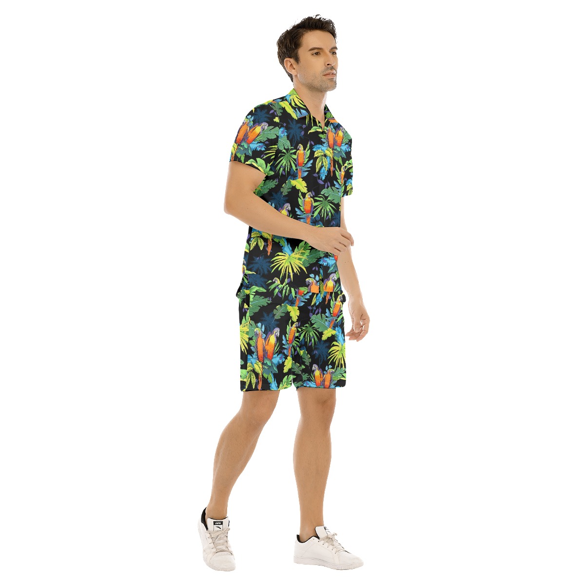 Men's Parrot Black Hawaiian Shirt And Shorts