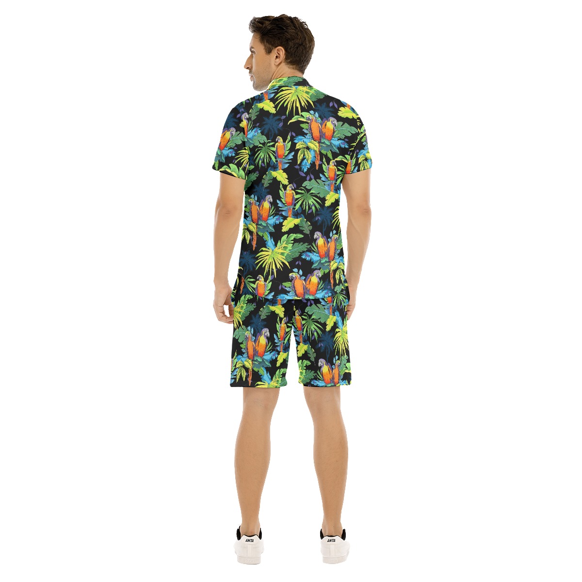 Men's Parrot Black Hawaiian Shirt And Shorts