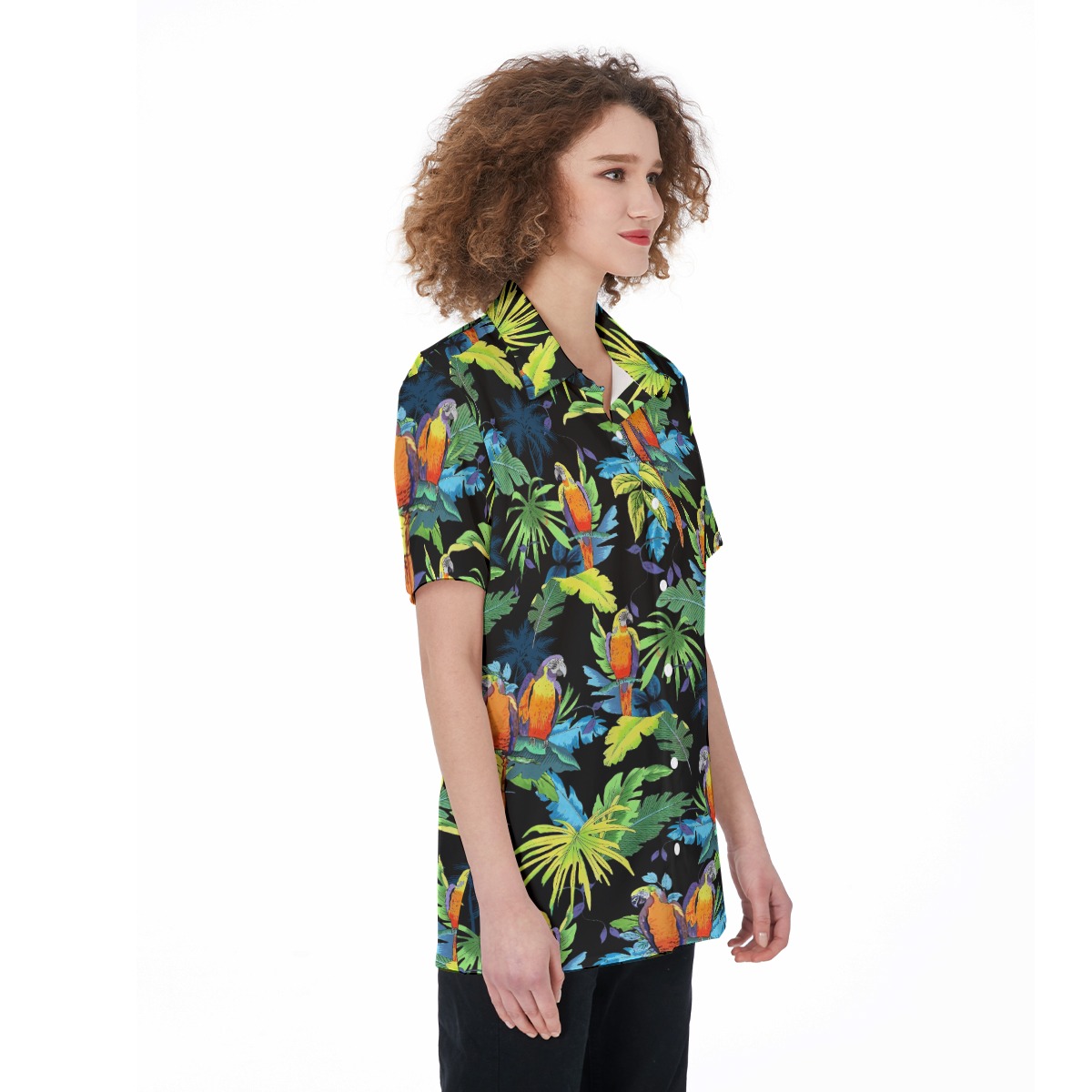 Parrot Black Hawaiian Shirt For Women