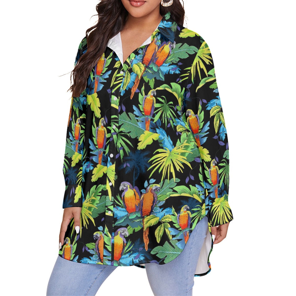 Women's Parrot Tropical Oversized Hawaiian Shirt