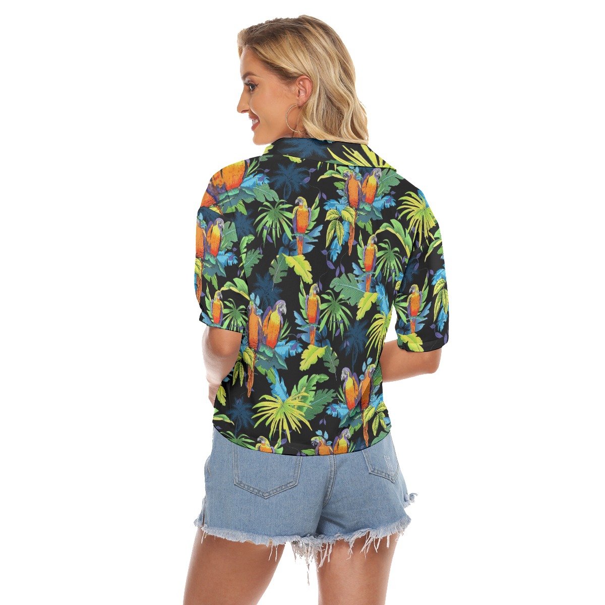 Tropical Parrot Hawaiian Cropped Shirt For Women