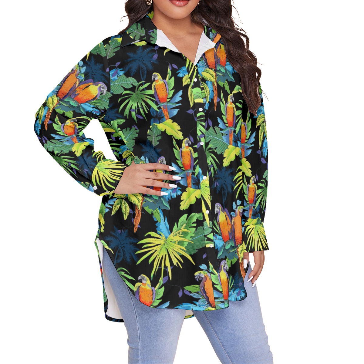 Women's Parrot Tropical Oversized Hawaiian Shirt