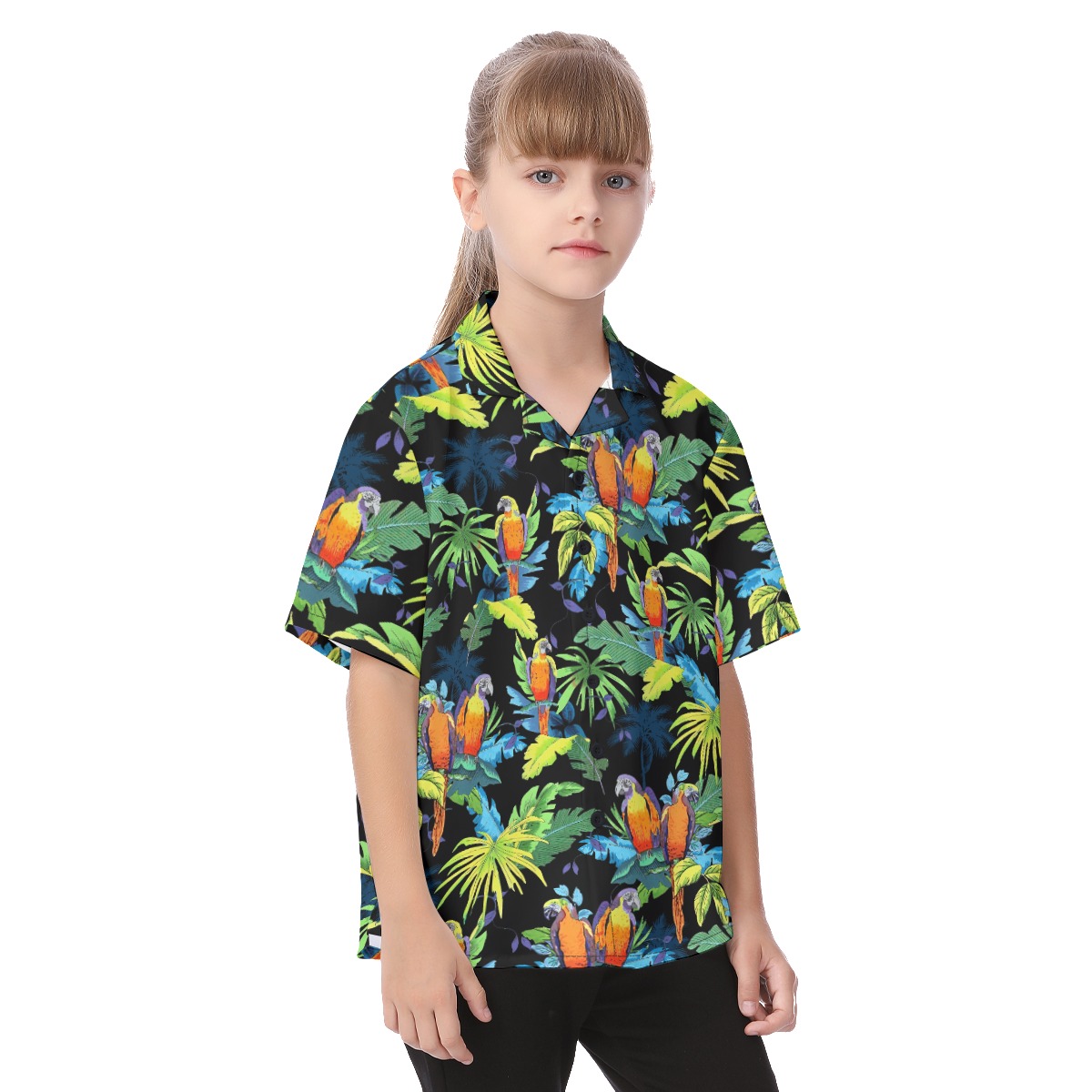 Cool Parrot Black Hawaiian Shirt For Kids