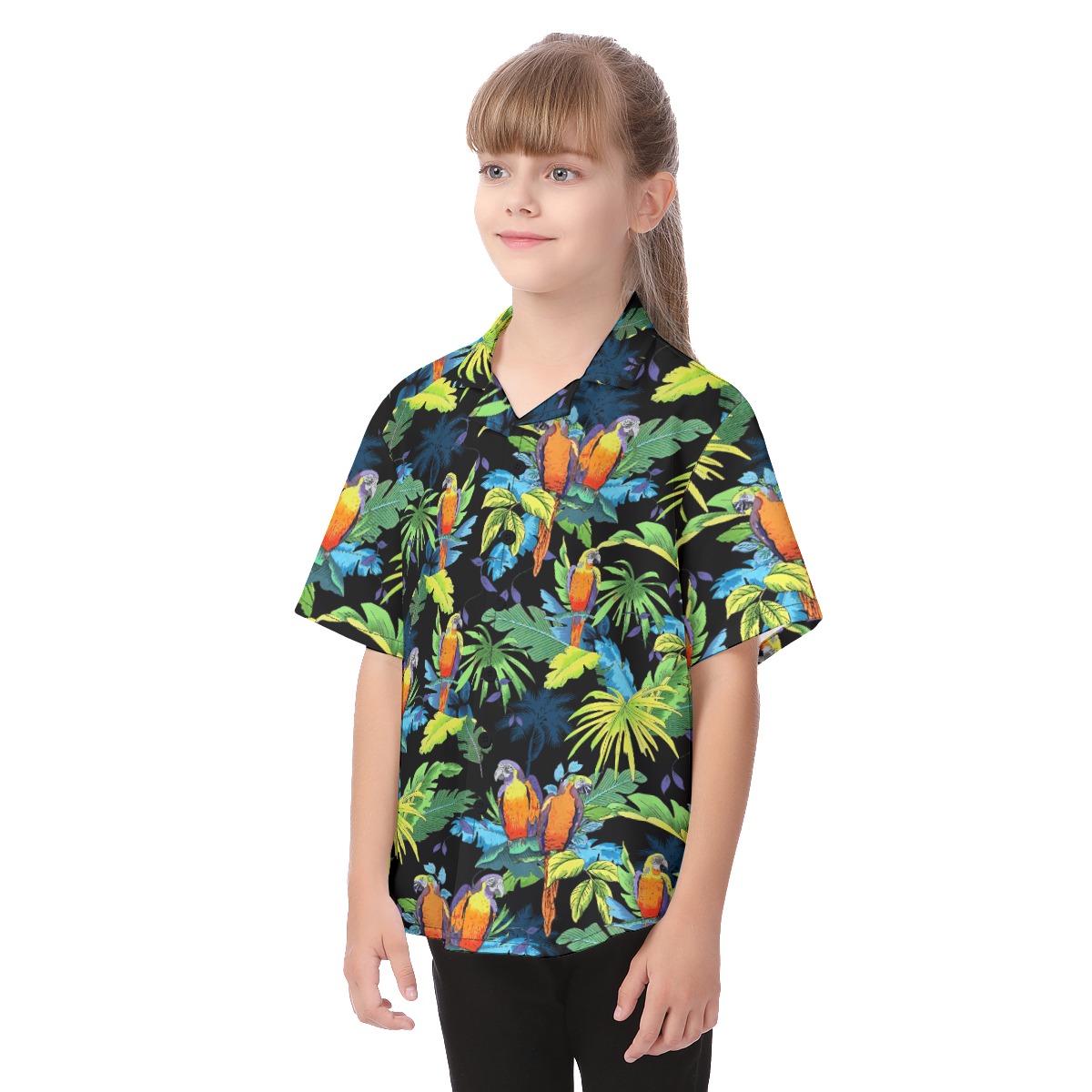 Cool Parrot Black Hawaiian Shirt For Kids