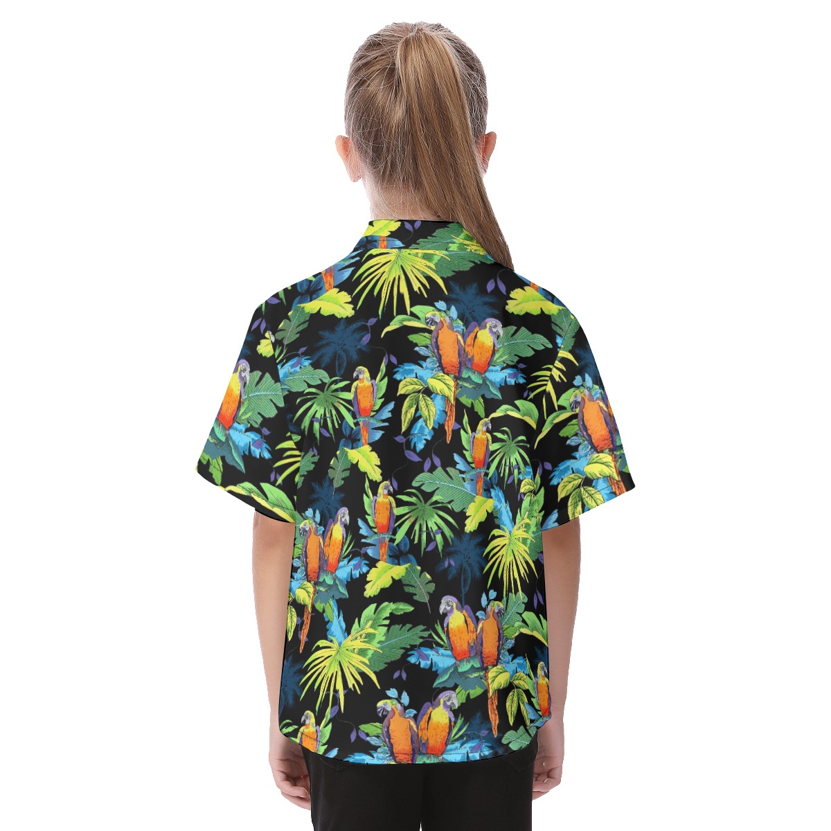 Cool Parrot Black Hawaiian Shirt For Kids