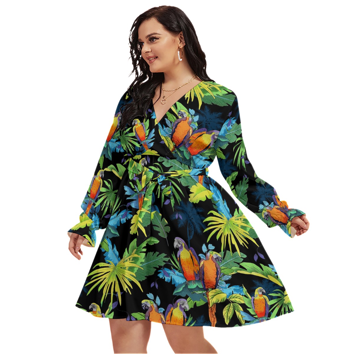 Parrot Tropical Oversized V-Neck Dress