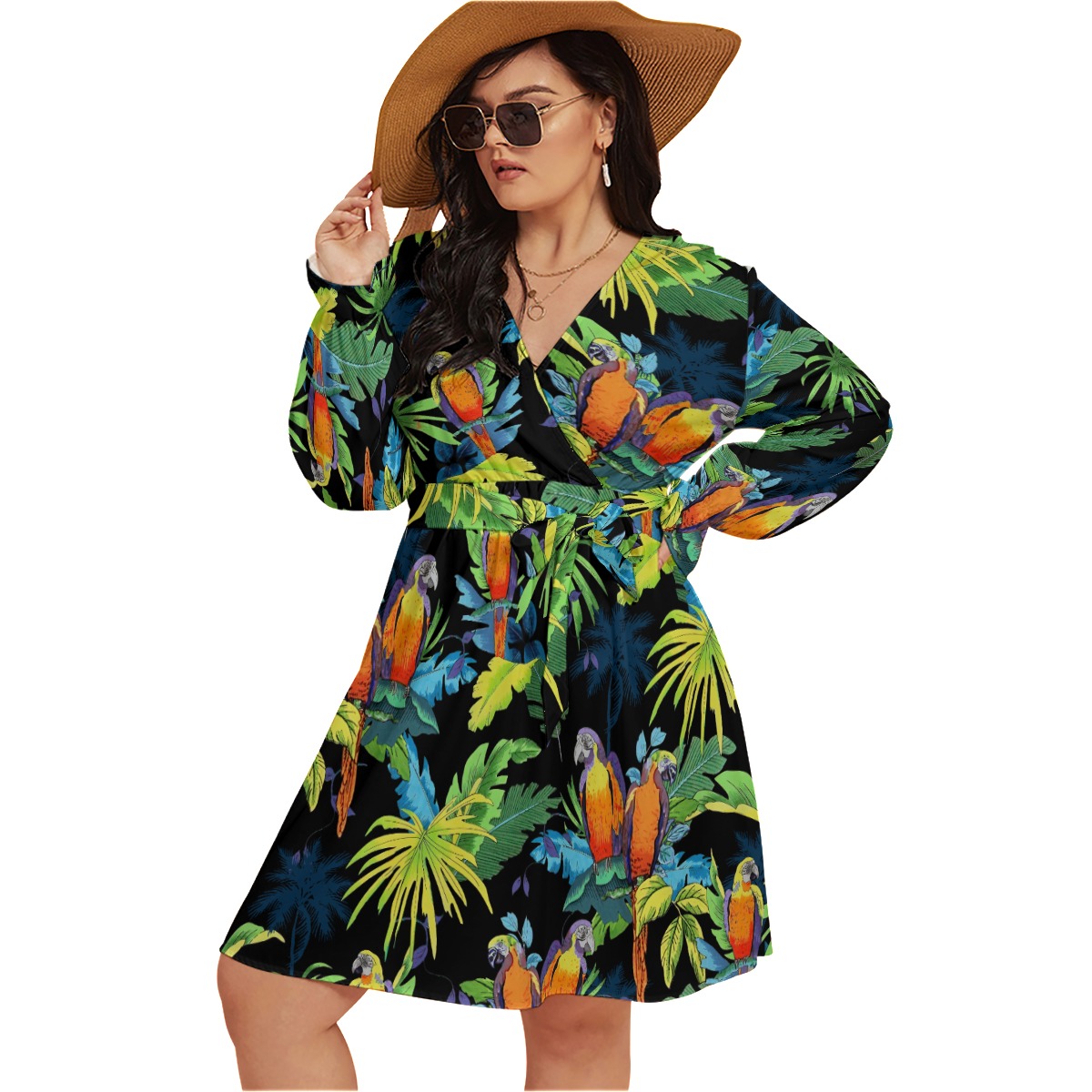 Parrot Tropical Oversized V-Neck Dress