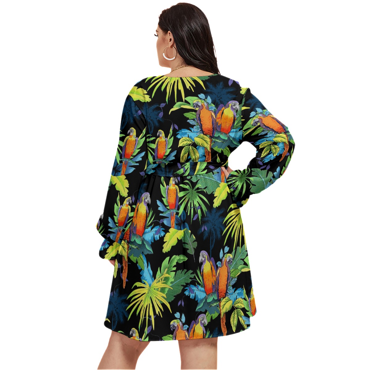 Parrot Tropical Oversized V-Neck Dress