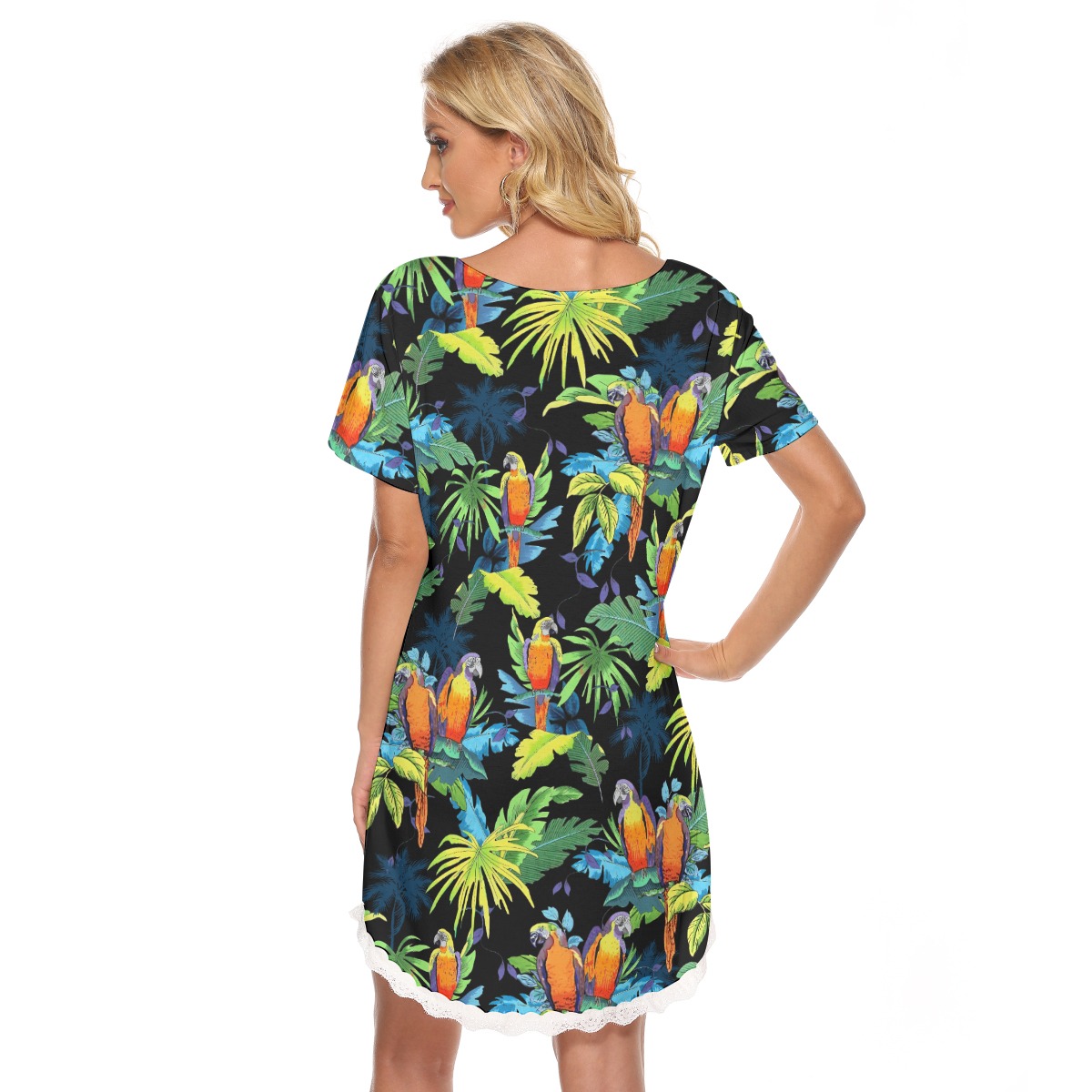 Colorful Parrot Hawaiian Dress With Lace