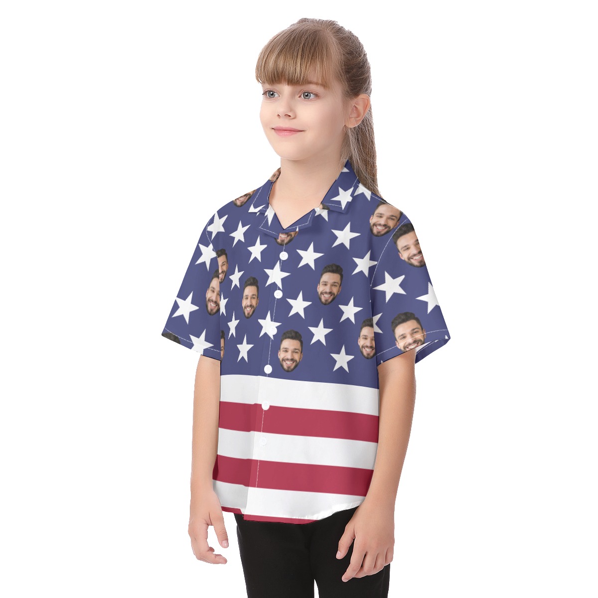 Cute Custom Face Patriotic American Flag Hawaiian Shirt For Kids