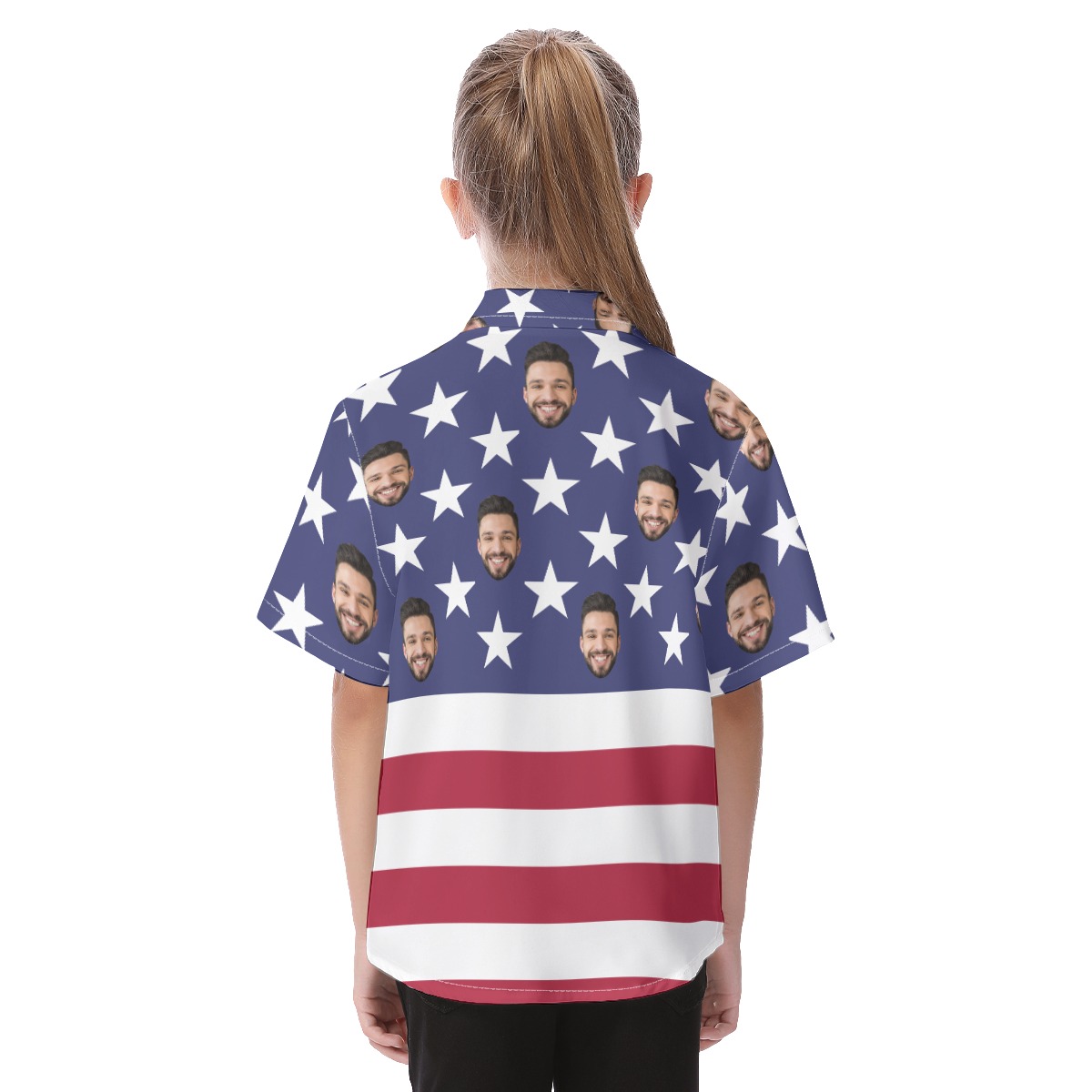 Cute Custom Face Patriotic American Flag Hawaiian Shirt For Kids