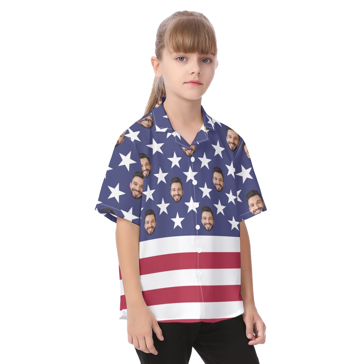 Cute Custom Face Patriotic American Flag Hawaiian Shirt For Kids