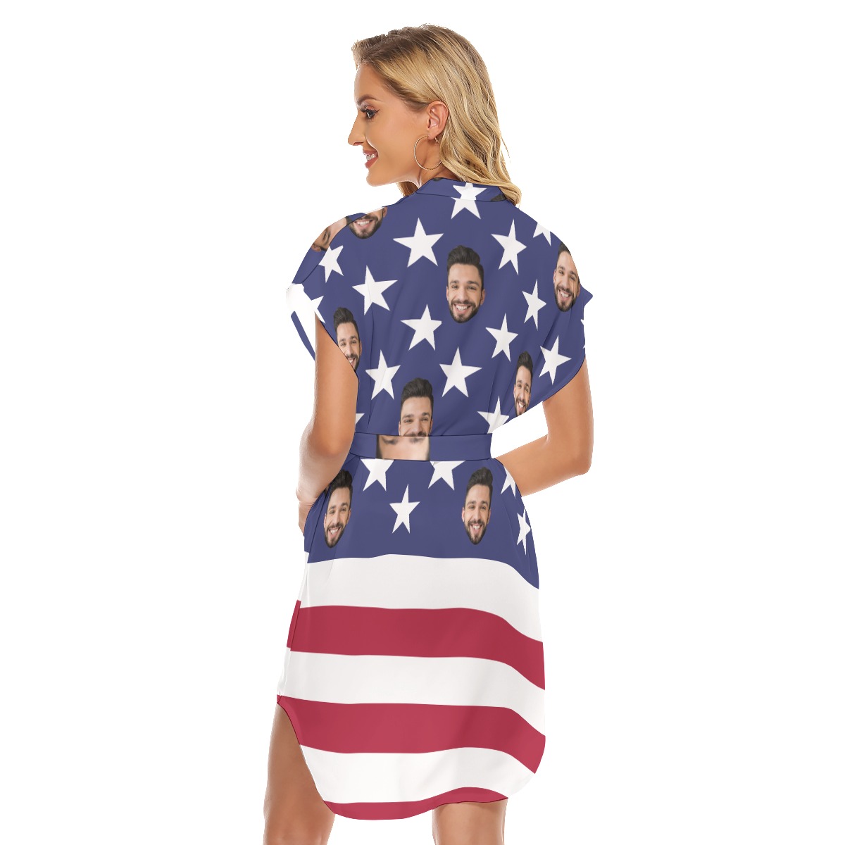 Custom Face American Flag Hawaiian Dress With Belt For Summer